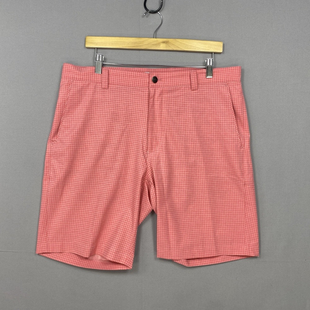 Peter Millar Shackleford Gingham Hybrid Golf Shorts Mens 35 Salmon Check